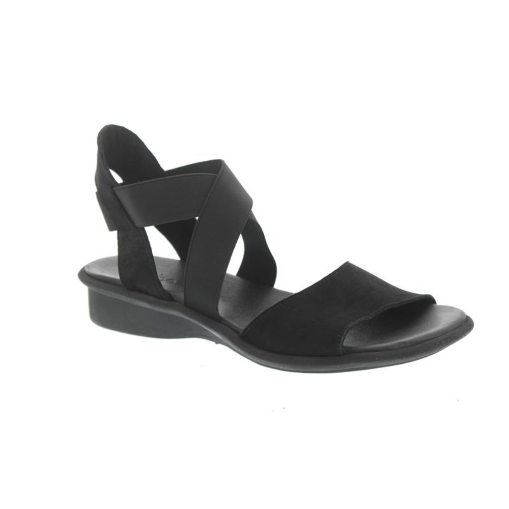 Arche Satia Black Nubuck Leather Strappy Low Wedge Sandals Sz 39 US 8/8.5